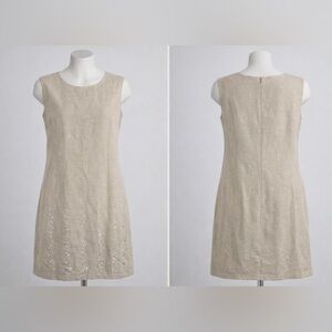 Vintage Bicé by Sag Harbor Linen Blend Embroidered Shift Dress Beige L